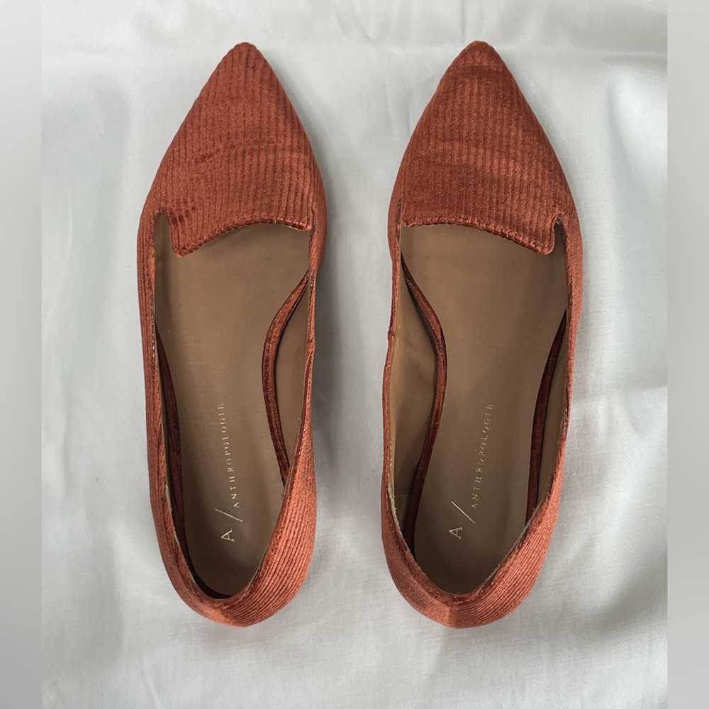 Anthropologie Velvet Rust Pointed Toe Loafers - Size 6